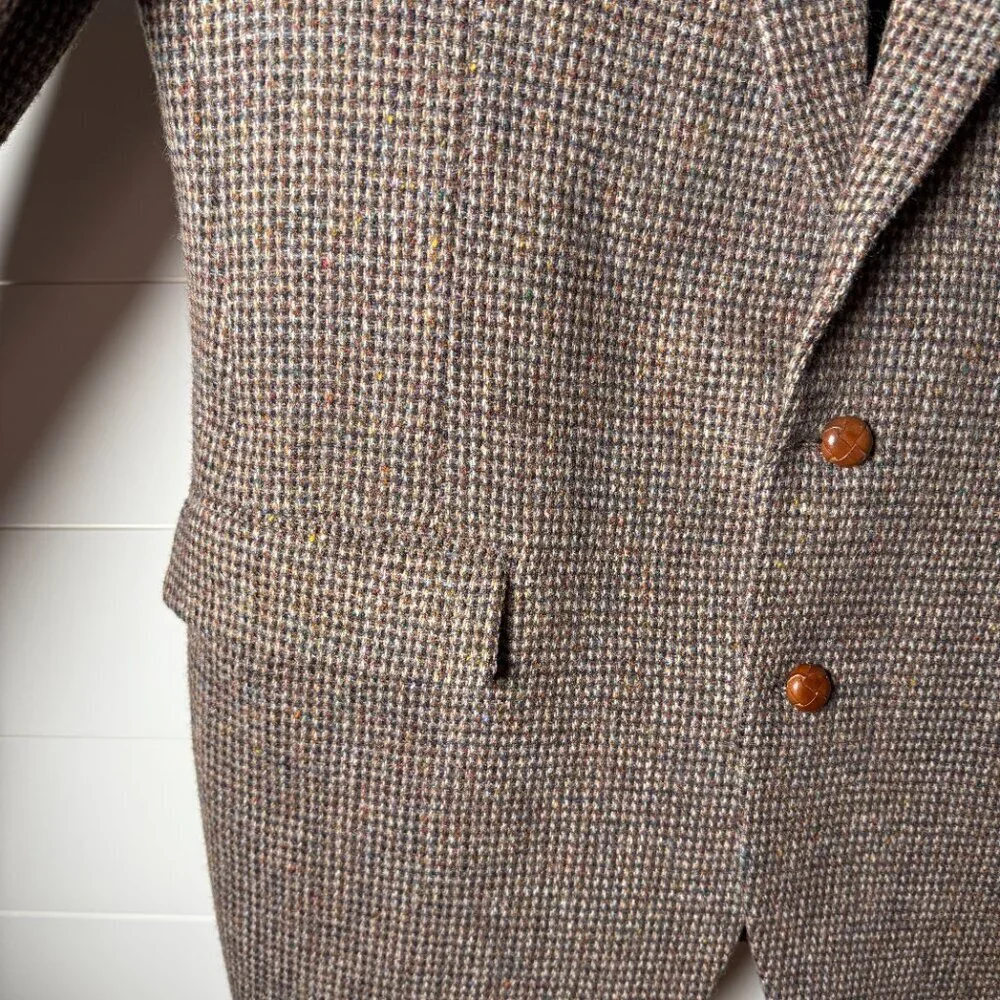 Harris Tweed Blazer Mens Brown Beige Pure Scottish Wool Herringbone Tweed